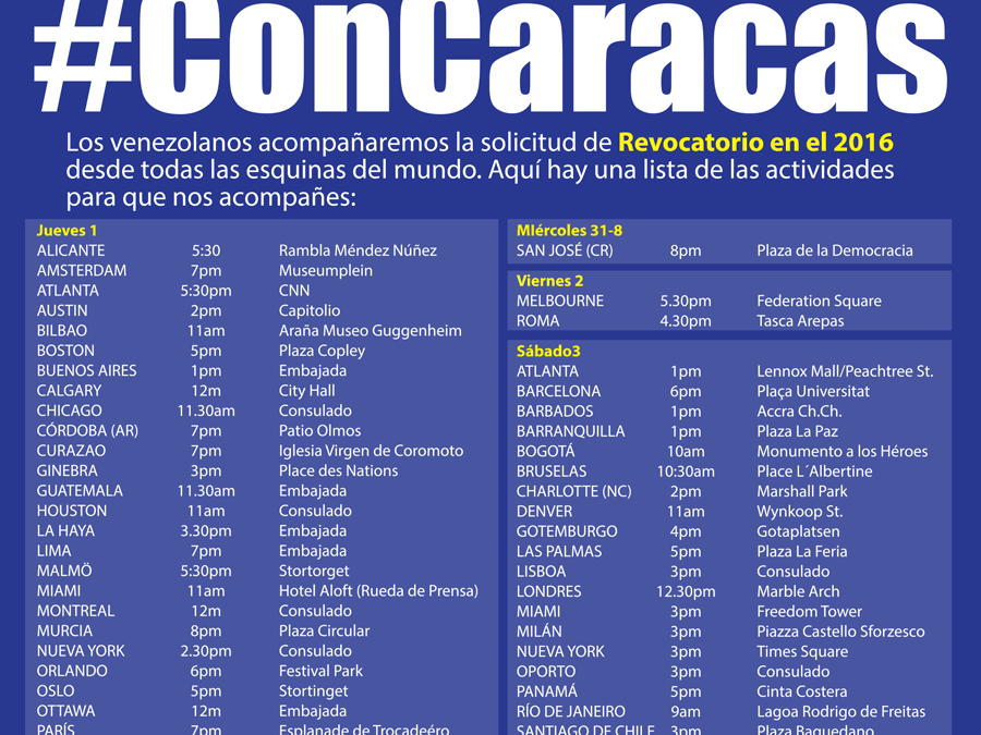 Venezolanos en más de 60 ciudades del mundo estarán también #ConCaracas