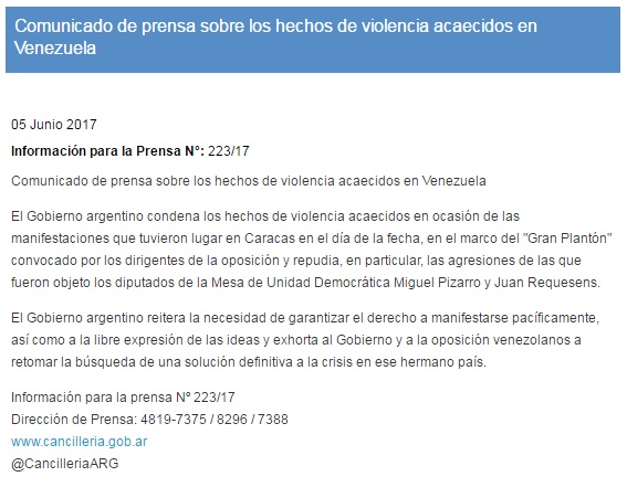 Argentina: Condenamos agresiones a los diputados Pizarro y Requesens