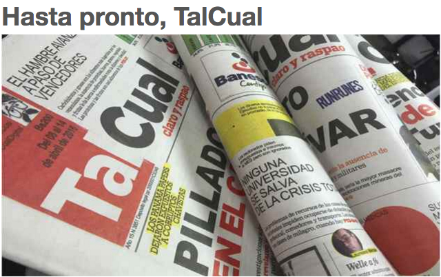 Diario Tal Cual deja de circular por falta de papel
